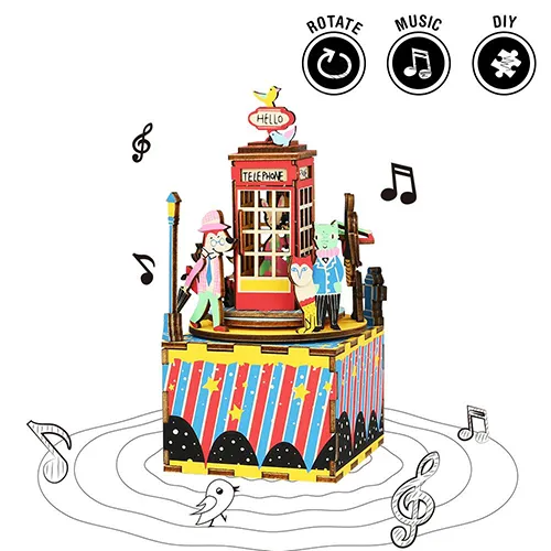 Robotime 木製精工模型 - 旋轉電話亭立體拼圖輪播圖